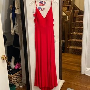 Women’s Maxi Red Dress with Slit and Side Cut Outs